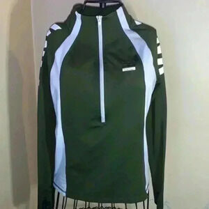 Victoria Secret Pink Ultimate Track Jacket Half Zip Olive Reflective Strip  S